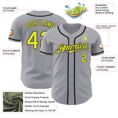 Custom Gray Neon Yellow-Black Authentic Baseball Jersey - Sky-Custom