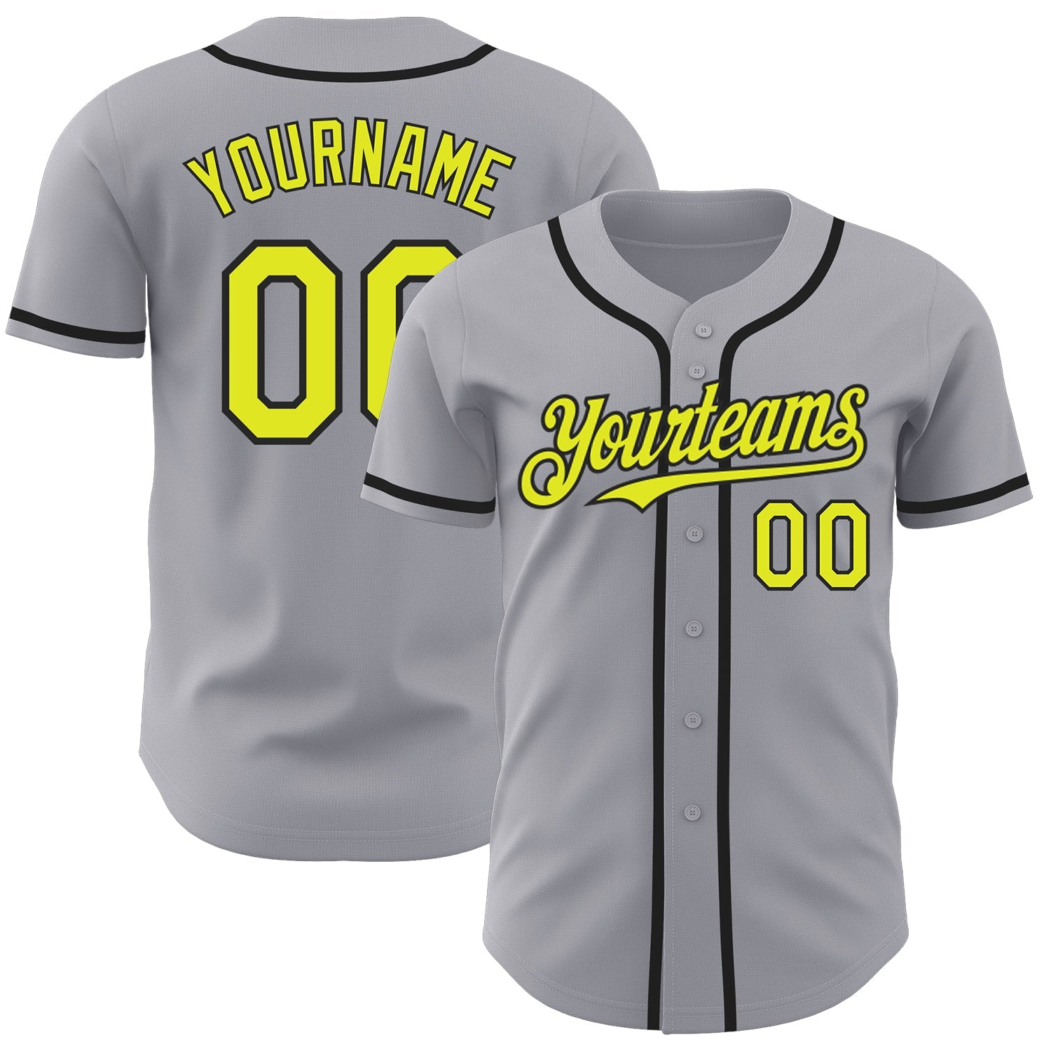 Custom Gray Neon Yellow-Black Authentic Baseball Jersey - Sky-Custom