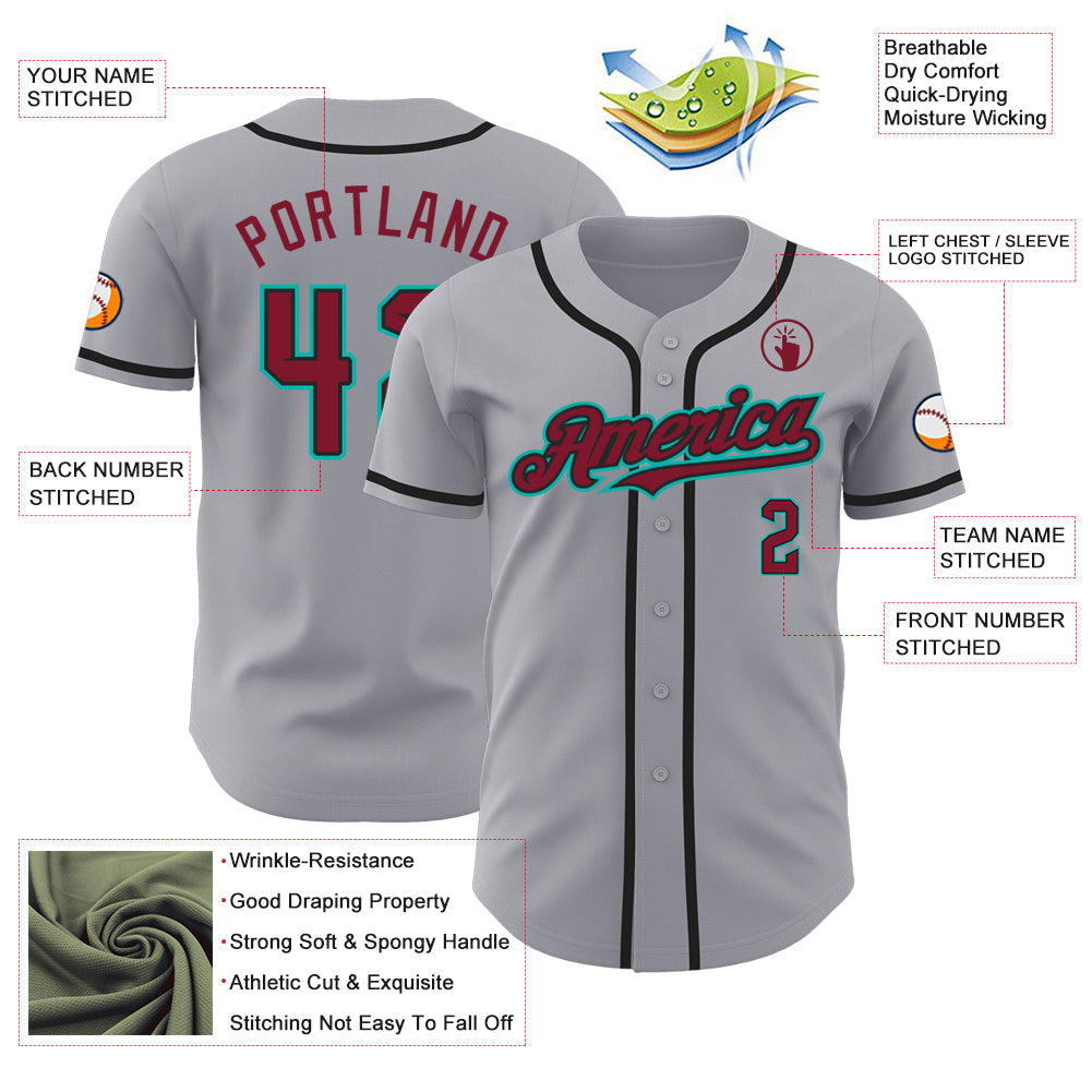 Custom Gray Crimson Black-Aqua Authentic Baseball Jersey - Sky-Custom