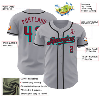 Custom Gray Crimson Black-Aqua Authentic Baseball Jersey - Sky-Custom