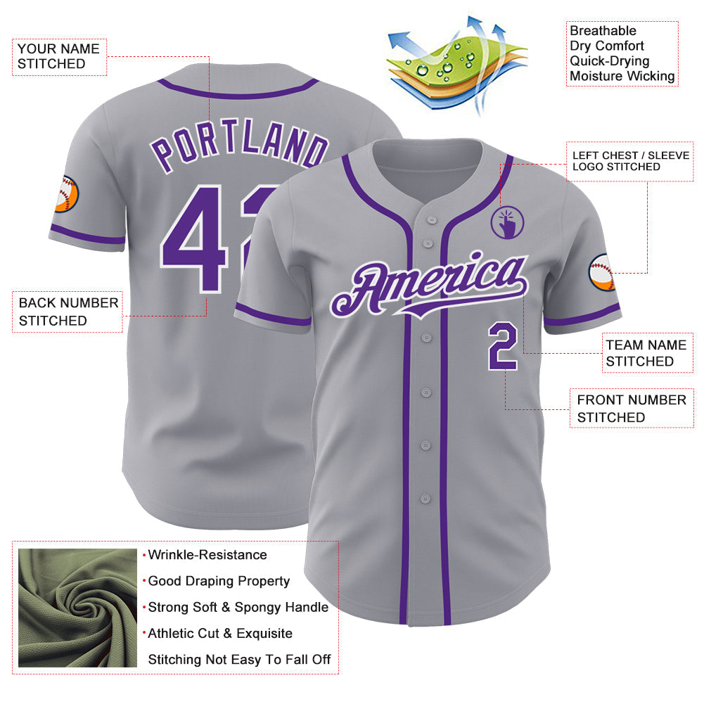 Custom Gray Purple-White Authentic Baseball Jersey - Sky-Custom