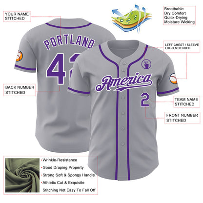 Custom Gray Purple-White Authentic Baseball Jersey - Sky-Custom