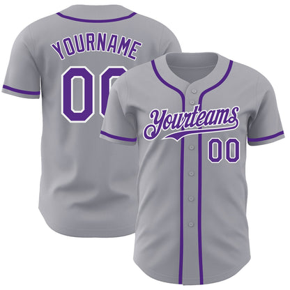 Custom Gray Purple-White Authentic Baseball Jersey - Sky-Custom