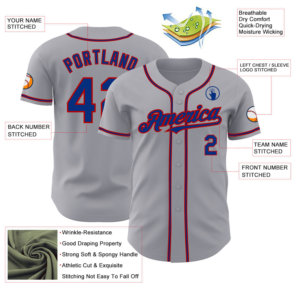 Custom Gray Royal-Red Authentic Baseball Jersey - Sky-Custom
