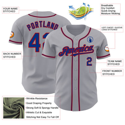 Custom Gray Royal-Red Authentic Baseball Jersey - Sky-Custom