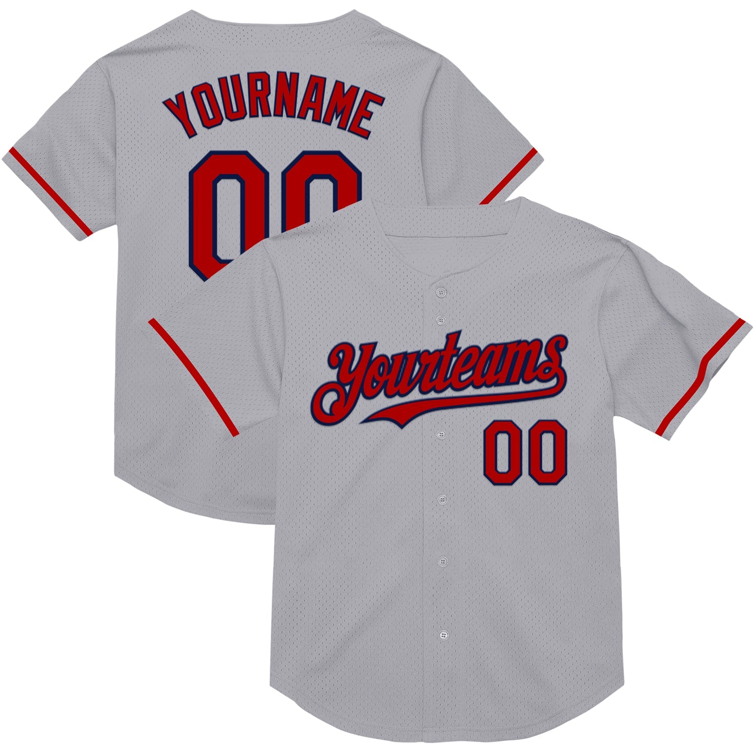 Custom Gray Red-Navy Mesh Authentic Throwback Baseball Jersey - Sky-Custom