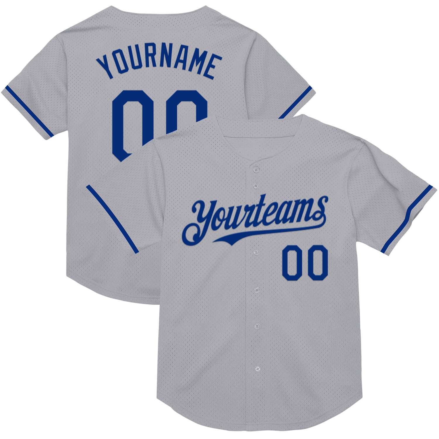 Custom Gray Royal Mesh Authentic Throwback Baseball Jersey - Sky-Custom