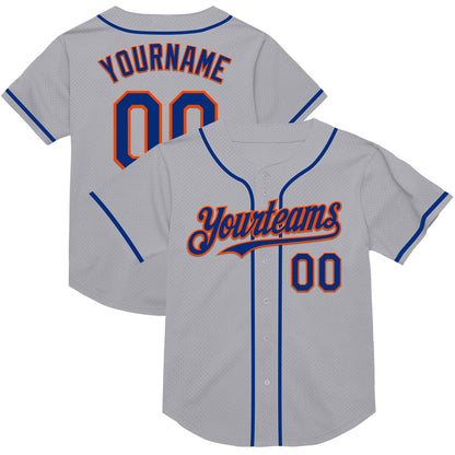 Custom Gray Royal-Orange Mesh Authentic Throwback Baseball Jersey - Sky-Custom