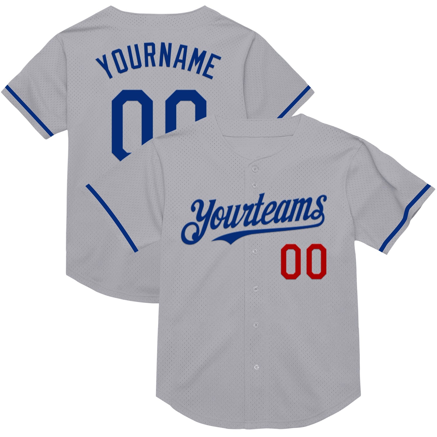 Custom Gray Royal-Red Mesh Authentic Throwback Baseball Jersey - Sky-Custom