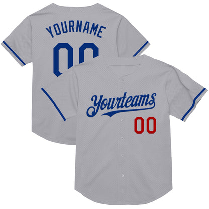 Custom Gray Royal-Red Mesh Authentic Throwback Baseball Jersey - Sky-Custom