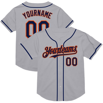 Custom Gray Navy-Orange Mesh Authentic Throwback Baseball Jersey - Sky-Custom