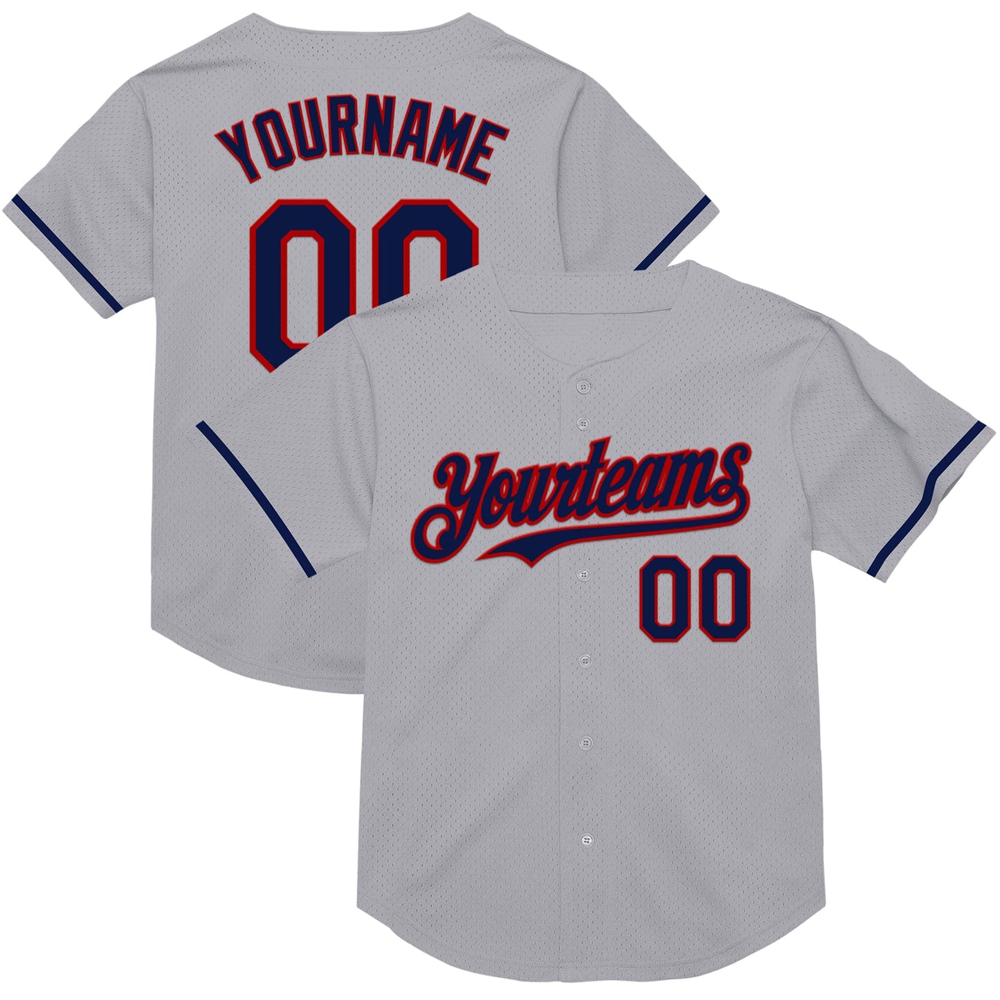 Custom Gray Navy-Red Mesh Authentic Throwback Baseball Jersey - Sky-Custom