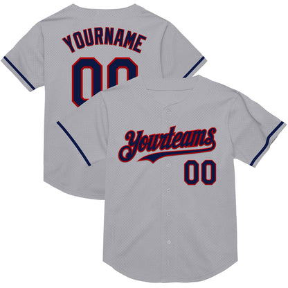 Custom Gray Navy-Red Mesh Authentic Throwback Baseball Jersey - Sky-Custom