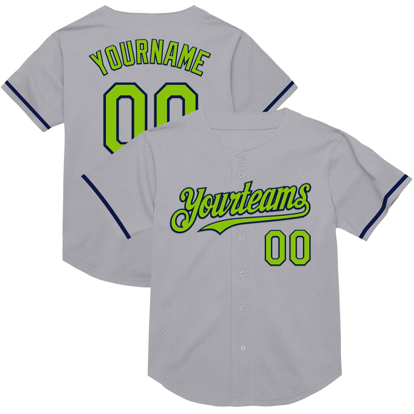 Custom Gray Neon Green-Navy Mesh Authentic Throwback Baseball Jersey - Sky-Custom