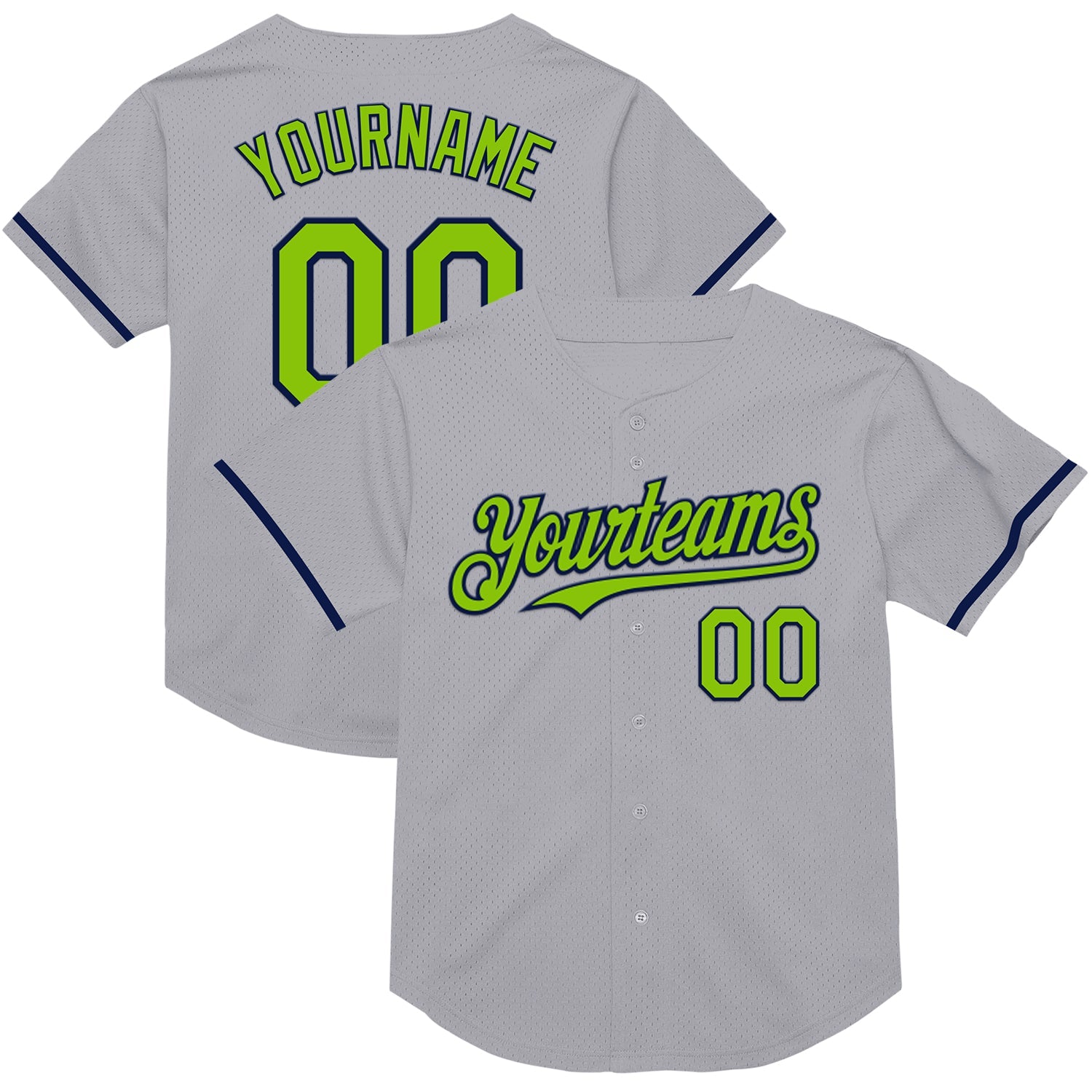 Custom Gray Neon Green-Navy Mesh Authentic Throwback Baseball Jersey - Sky-Custom