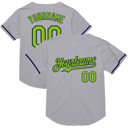 Custom Gray Neon Green-Navy Mesh Authentic Throwback Baseball Jersey - Sky-Custom