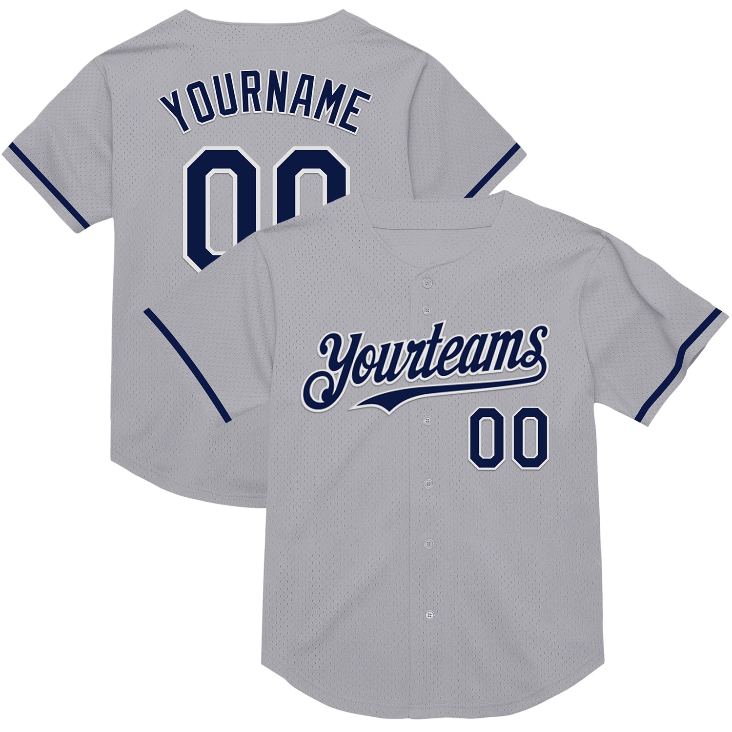 Custom Gray Navy-White Mesh Authentic Throwback Baseball Jersey - Sky-Custom