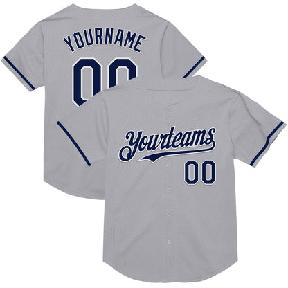 Custom Gray Navy-White Mesh Authentic Throwback Baseball Jersey - Sky-Custom