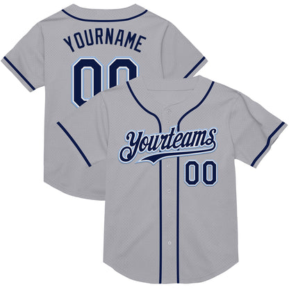 Custom Gray Navy-Light Blue Mesh Authentic Throwback Baseball Jersey - Sky-Custom