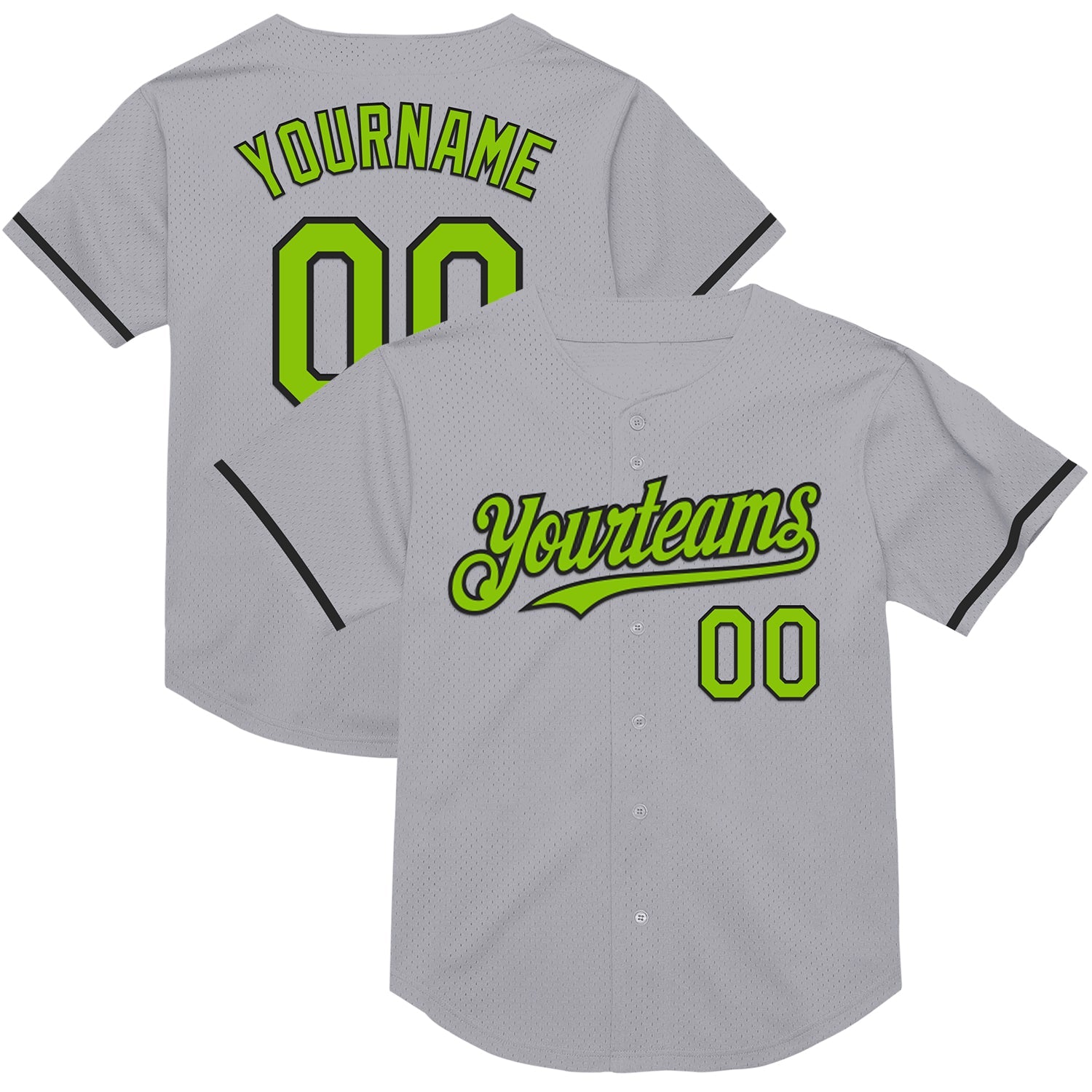 Custom Gray Neon Green-Black Mesh Authentic Throwback Baseball Jersey - Sky-Custom