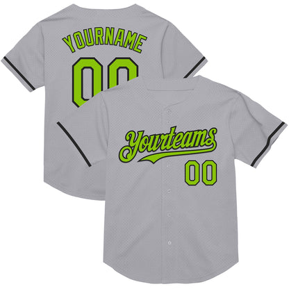 Custom Gray Neon Green-Black Mesh Authentic Throwback Baseball Jersey - Sky-Custom