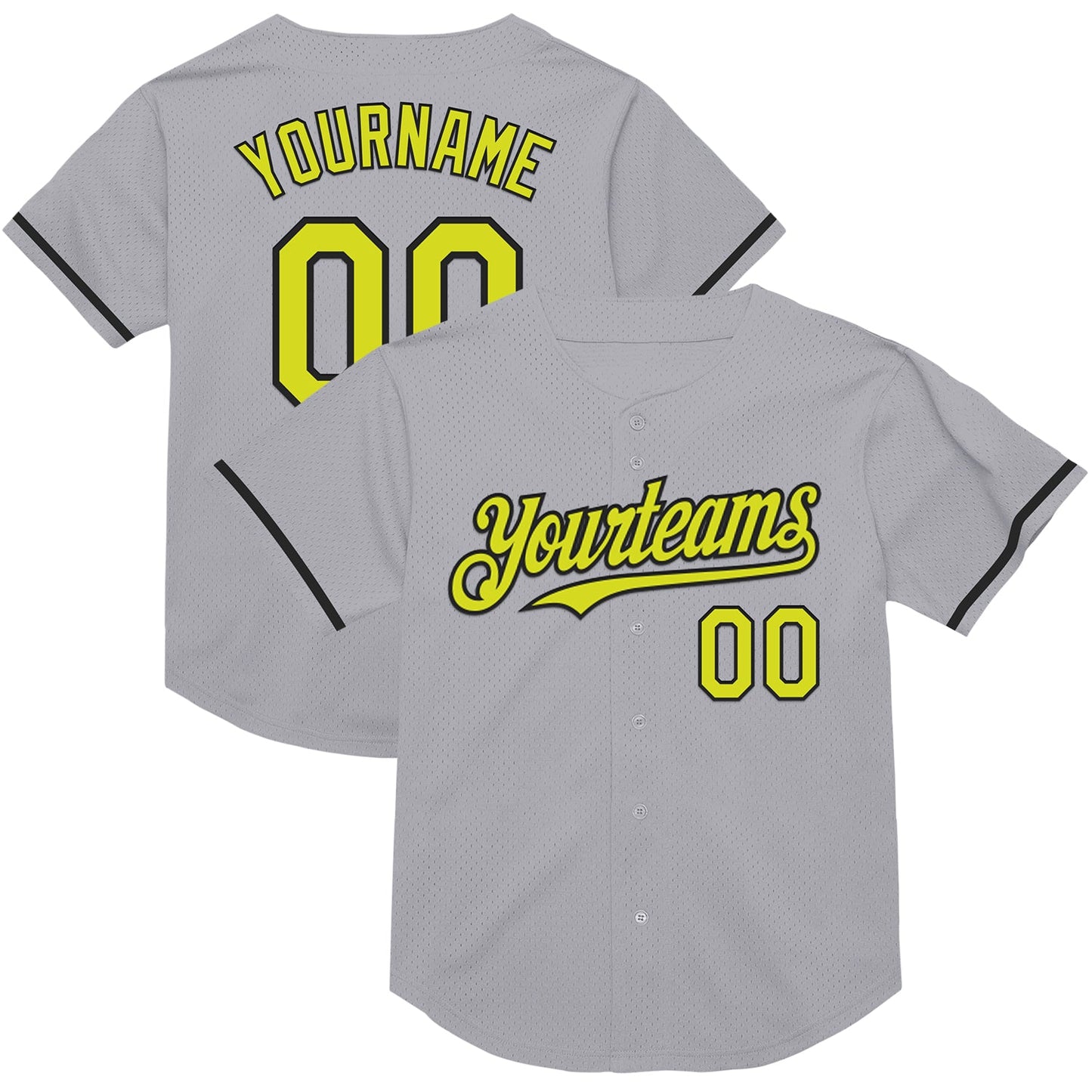 Custom Gray Neon Yellow-Black Mesh Authentic Throwback Baseball Jersey - Sky-Custom