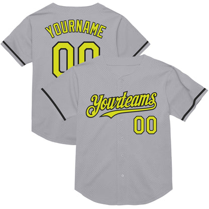 Custom Gray Neon Yellow-Black Mesh Authentic Throwback Baseball Jersey - Sky-Custom