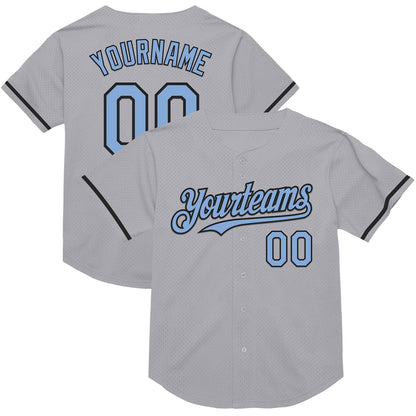 Custom Gray Light Blue-Black Mesh Authentic Throwback Baseball Jersey - Sky-Custom