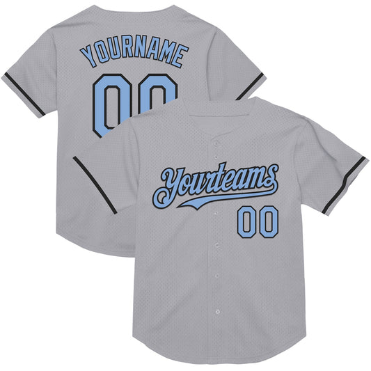 Custom Gray Light Blue-Black Mesh Authentic Throwback Baseball Jersey - Sky-Custom