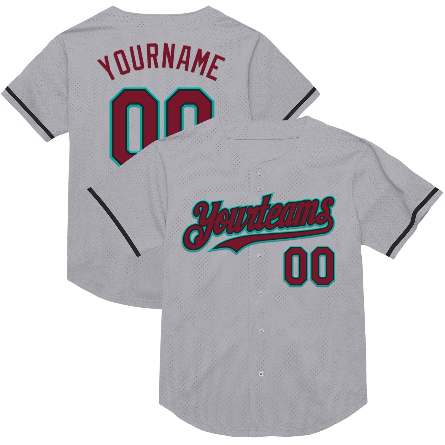 Custom Gray Crimson Black-Aqua Mesh Authentic Throwback Baseball Jersey - Sky-Custom
