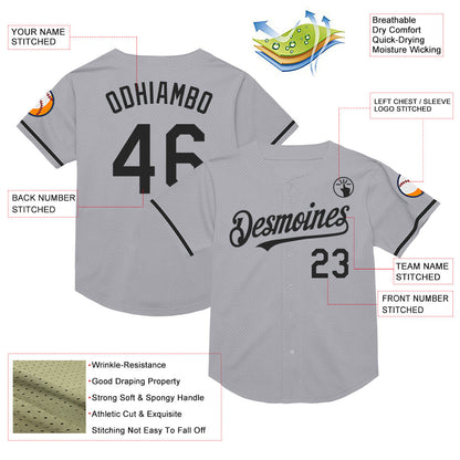 Custom Gray Black Mesh Authentic Throwback Baseball Jersey - Sky-Custom
