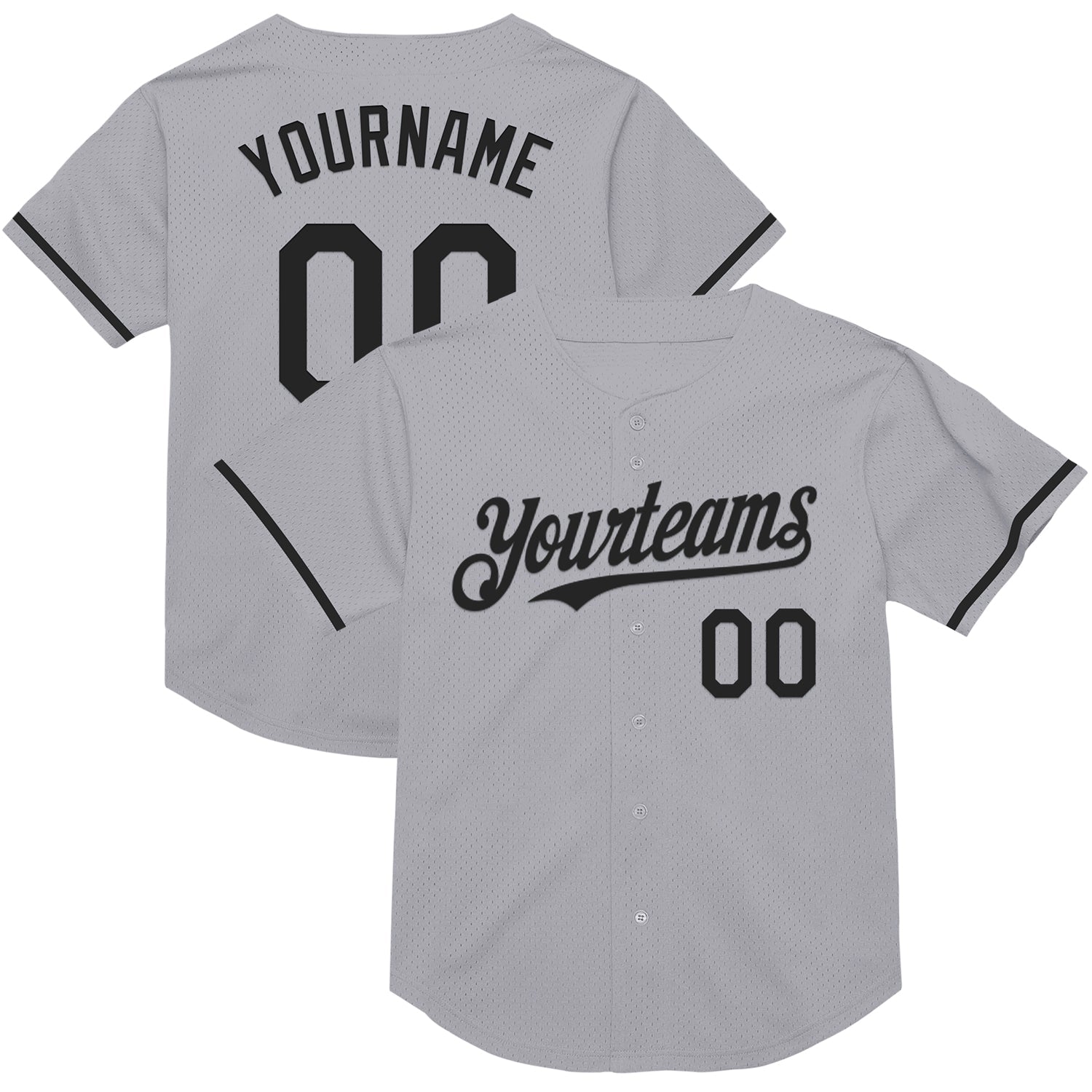 Custom Gray Black Mesh Authentic Throwback Baseball Jersey - Sky-Custom