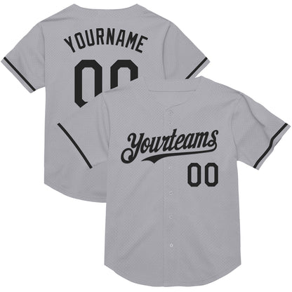Custom Gray Black Mesh Authentic Throwback Baseball Jersey - Sky-Custom