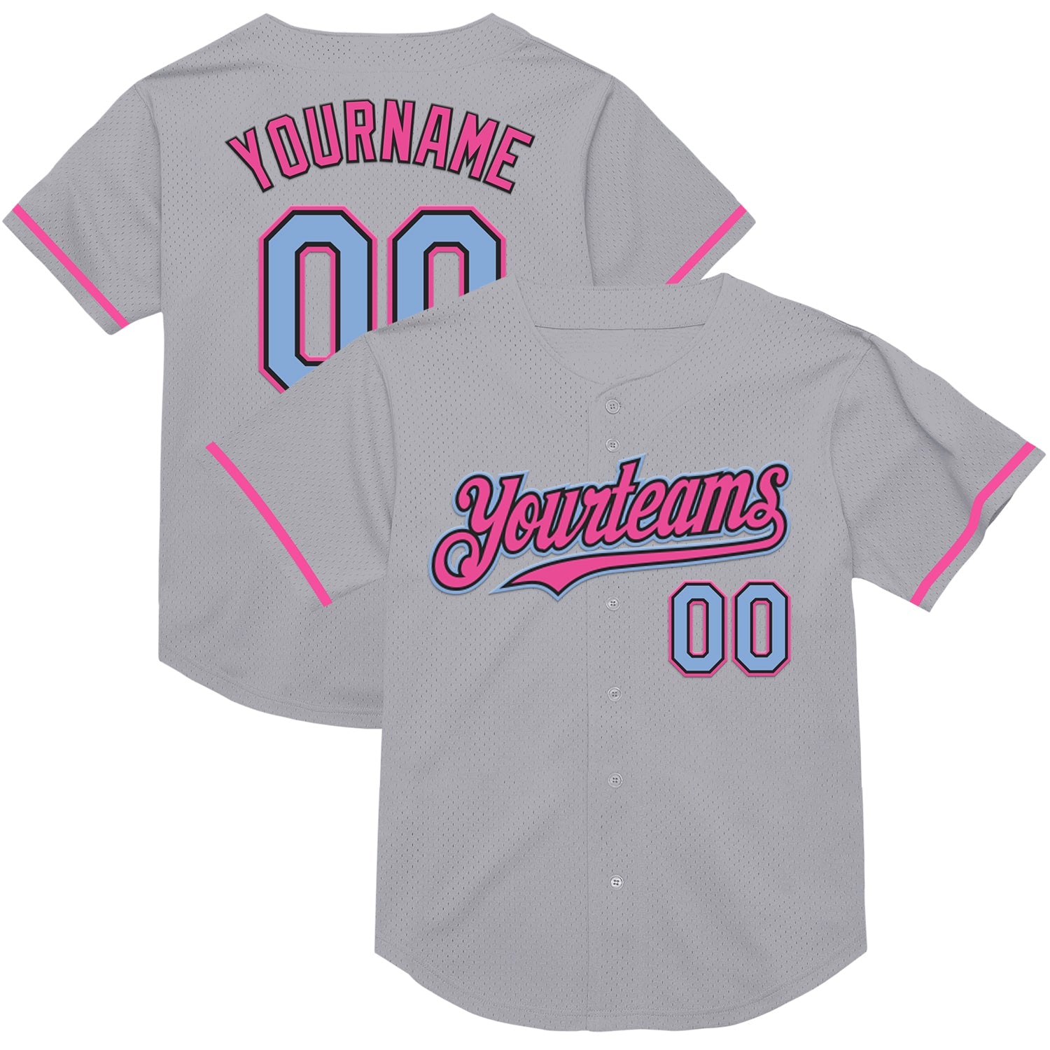 Custom Gray Light Blue Black-Pink Mesh Authentic Throwback Baseball Jersey - Sky-Custom