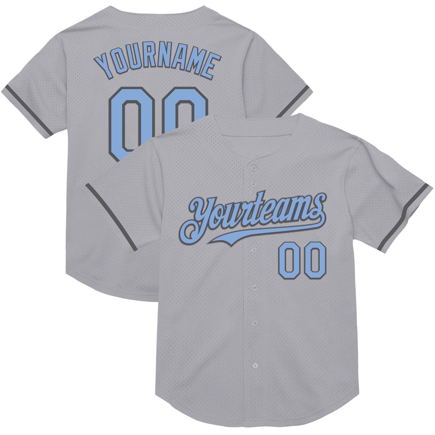 Custom Gray Light Blue-Steel Gray Mesh Authentic Throwback Baseball Jersey - Sky-Custom