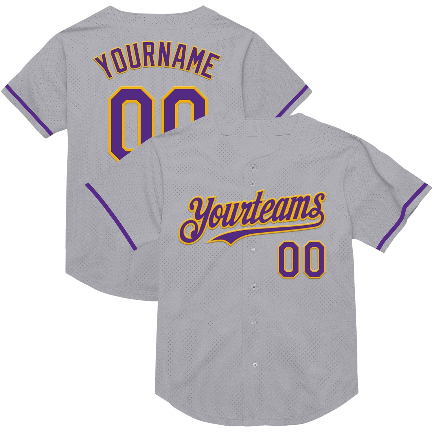 Custom Gray Purple-Gold Mesh Authentic Throwback Baseball Jersey - Sky-Custom
