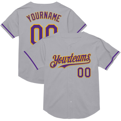Custom Gray Purple-Gold Mesh Authentic Throwback Baseball Jersey - Sky-Custom