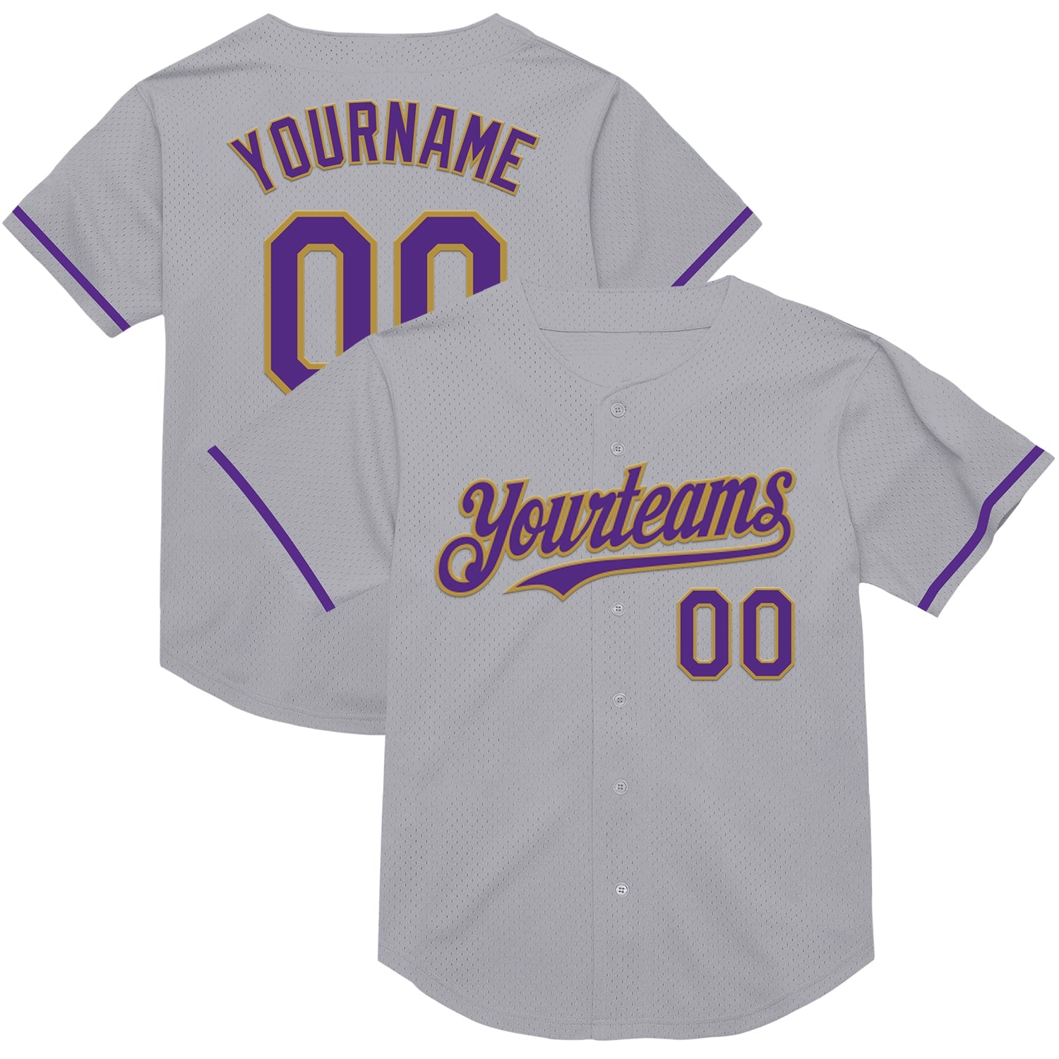 Custom Gray Purple-Old Gold Mesh Authentic Throwback Baseball Jersey - Sky-Custom