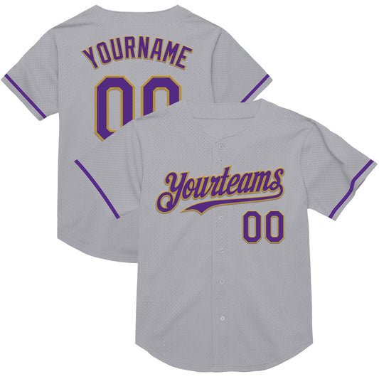 Custom Gray Purple-Old Gold Mesh Authentic Throwback Baseball Jersey - Sky-Custom