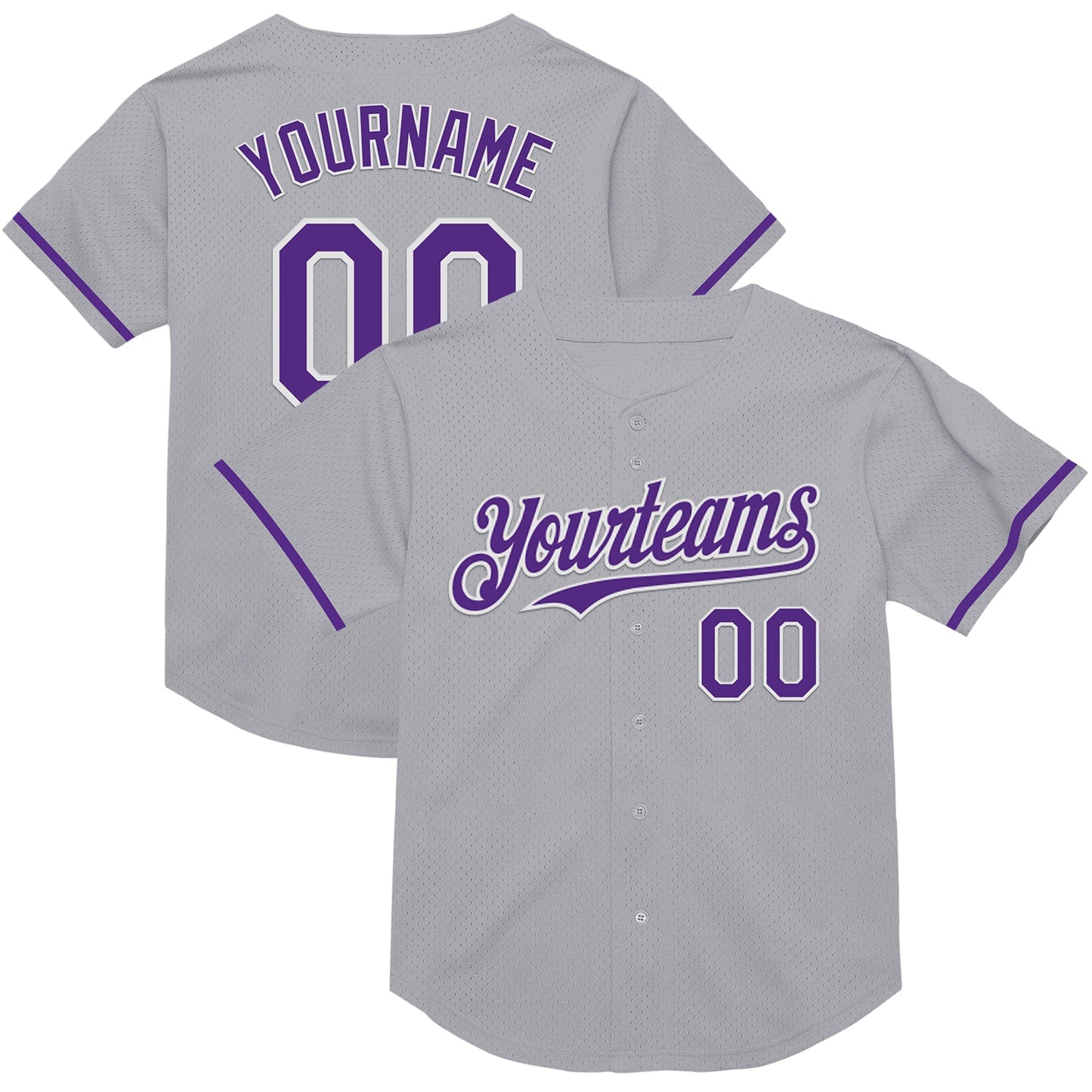 Custom Gray Purple-White Mesh Authentic Throwback Baseball Jersey - Sky-Custom
