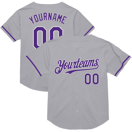 Custom Gray Purple-White Mesh Authentic Throwback Baseball Jersey - Sky-Custom