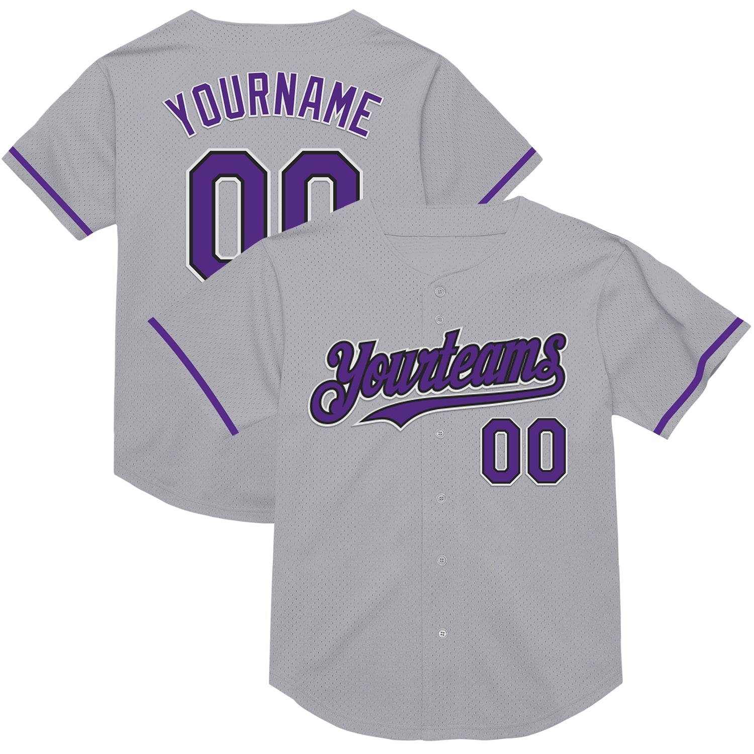 Custom Gray Purple-Black Mesh Authentic Throwback Baseball Jersey - Sky-Custom