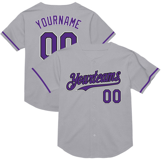 Custom Gray Purple-Black Mesh Authentic Throwback Baseball Jersey - Sky-Custom