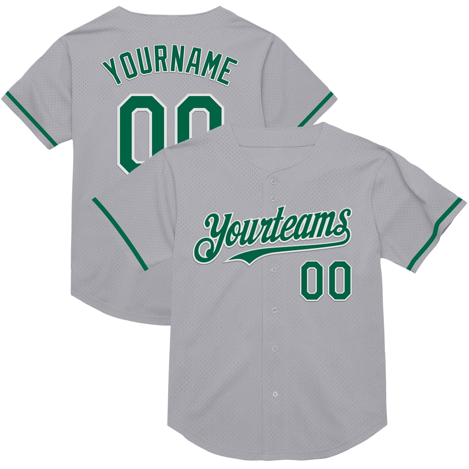 Custom Gray Kelly Green-Black Mesh Authentic Throwback Baseball Jersey - Sky-Custom