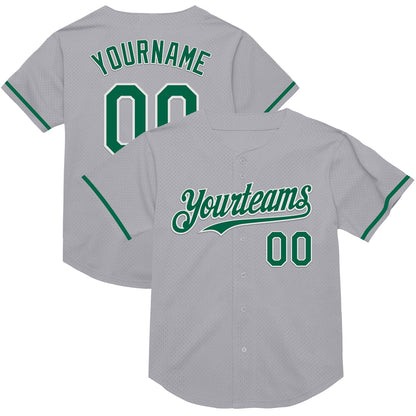 Custom Gray Kelly Green-Black Mesh Authentic Throwback Baseball Jersey - Sky-Custom