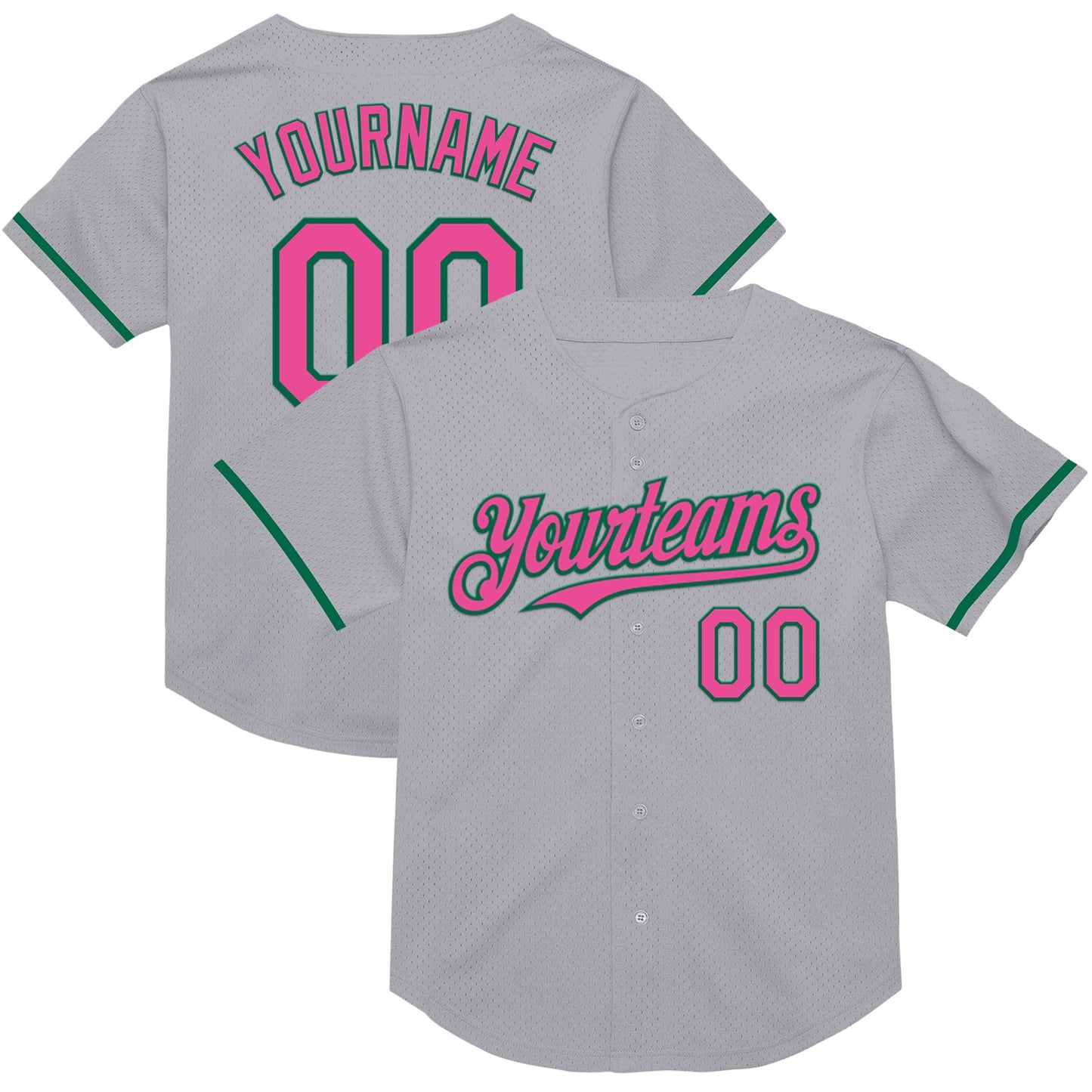 Custom Gray Pink-Kelly Green Mesh Authentic Throwback Baseball Jersey - Sky-Custom