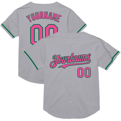 Custom Gray Pink-Kelly Green Mesh Authentic Throwback Baseball Jersey - Sky-Custom