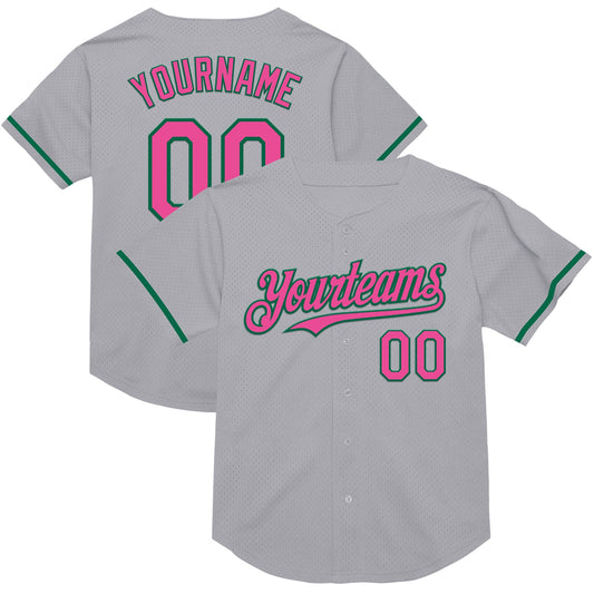 Custom Gray Pink-Kelly Green Mesh Authentic Throwback Baseball Jersey - Sky-Custom