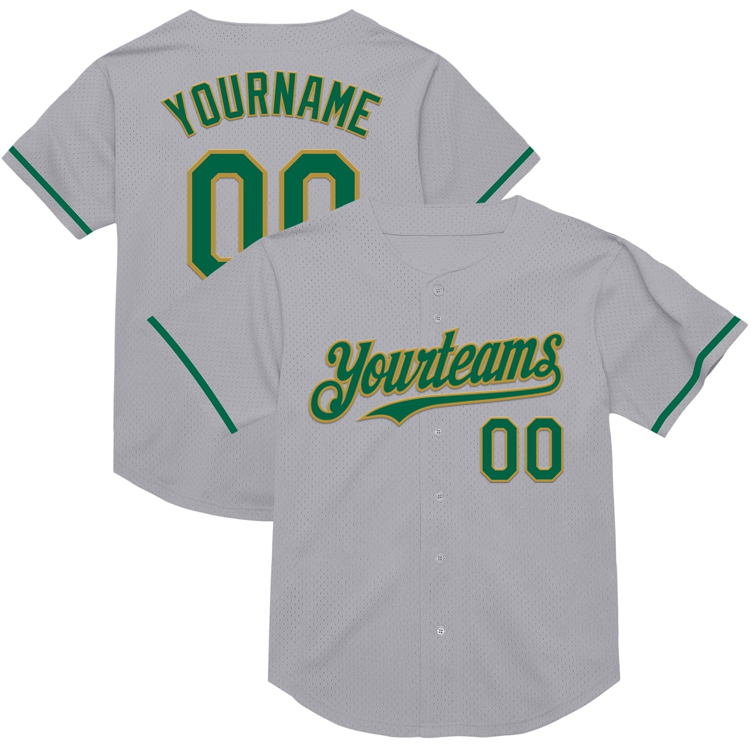 Custom Gray Kelly Green-Old Gold Mesh Authentic Throwback Baseball Jersey - Sky-Custom
