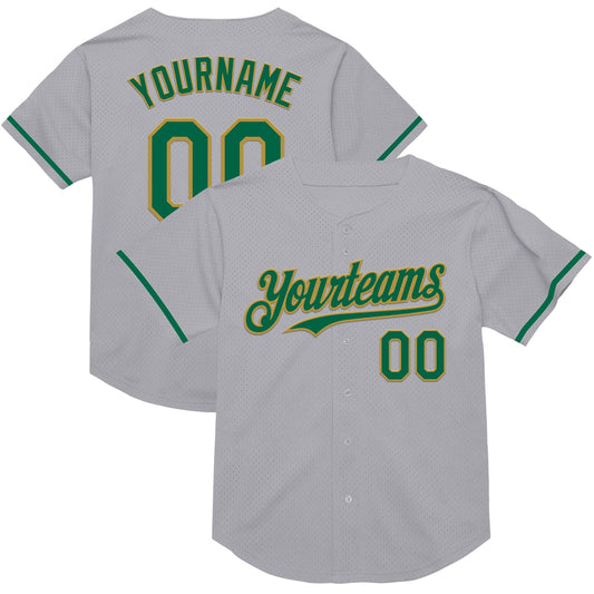 Custom Gray Kelly Green-Old Gold Mesh Authentic Throwback Baseball Jersey - Sky-Custom